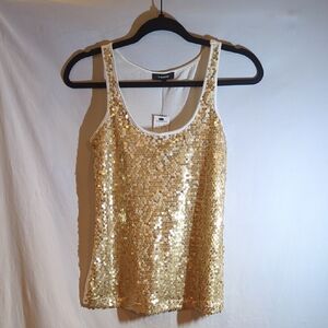 Express Women's XS Gold Sequin Tank Top With Cotton Back NWT